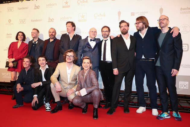 the cast and crew of Dealer pictured during the award ceremony of the Ensors Flemish film prizes at the 14th Film Festival Oostende , Saturday 12 March 2022, in Oostende.  NICOLASxMAETERLINCK 21049061