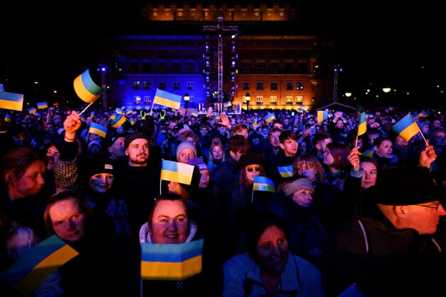 Together for Ukraine concert at Raadhuspladsen on Saturday 12 March 2022 TV 2 and DR have joined forces for a support concert for the victims in Ukraine where the victims of the war, Copenhagen Denmark  Copyright: PhilipxDavali PhilipxDavalix COP10246 spdk20220312-235159-L
