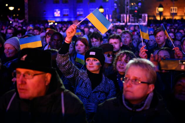 Together for Ukraine concert at Raadhuspladsen on Saturday 12 March 2022 TV 2 and DR have joined forces for a support concert for the victims in Ukraine where the victims of the war, Copenhagen Denmark  Copyright: PhilipxDavali PhilipxDavalix COP10246 spdk20220312-235259-L