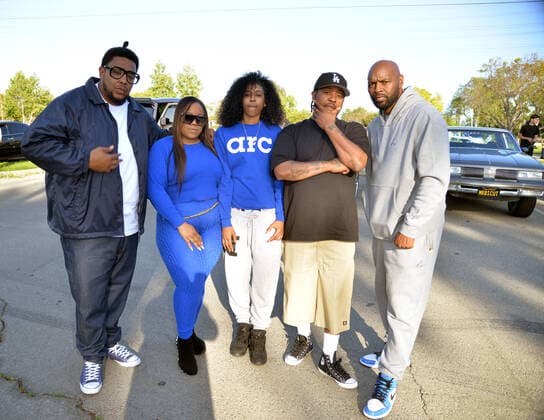 LOS ANGELES, CA - MARCH 13: Glasses Malone, LaTonya Zblkharte Allen, Nahnii.A, Deuce Mac, Jazzy Rosa on location at Glasses Malone and LA Giantz music video Menaces II Society shoot at Hollydale Regional Park on March 13, 2022 in South Gate, California. Copyright: xKoixSojer Snap NxUxPhotos MediaPunchx