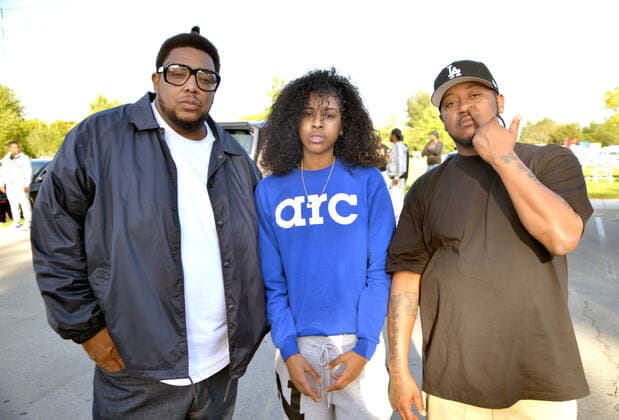 LOS ANGELES, CA - MARCH 13: Glasses Malone, Nahnii.A, Deuce Mac on location at Glasses Malone and LA Giantz music video Menaces II Society shoot at Hollydale Regional Park on March 13, 2022 in South Gate, California. Copyright: xKoixSojer Snap NxUxPhotos MediaPunchx