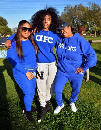LOS ANGELES, CA - MARCH 13: LaTonya Zblkharte Allen, Nahnii.A, Sylke Fyne on location at Glasses Malone and LA Giantz music video Menaces II Society shoot at Hollydale Regional Park on March 13, 2022 in South Gate, California. Copyright: xKoixSojer Snap NxUxPhotos MediaPunchx