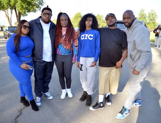 LOS ANGELES, CA - MARCH 13: LaTonya Zblkharte Allen, Glasses Malone, DJ Silky D, Nahnii.A, Deuce Mac, Jazzy Rosa on location at Glasses Malone and LA Giantz music video Menaces II Society shoot at Hollydale Regional Park on March 13, 2022 in South Gate, California. Copyright: xKoixSojer Snap NxUxPhotos MediaPunchx