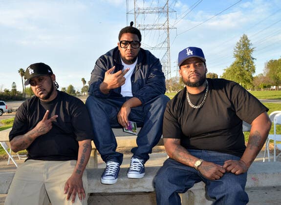 LOS ANGELES, CA - MARCH 13: Deuce Mac, Glasses Malone, Joey Westside on location at Glasses Malone and LA Giantz music video Menaces II Society shoot at Hollydale Regional Park on March 13, 2022 in South Gate, California. Copyright: xKoixSojer Snap NxUxPhotos MediaPunchx