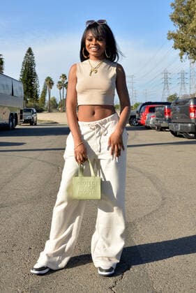 LOS ANGELES, CA - MARCH 13: Gina Views on location at Glasses Malone and LA Giantz music video Menaces II Society shoot at Hollydale Regional Park on March 13, 2022 in South Gate, California. Copyright: xKoixSojer Snap NxUxPhotos MediaPunchx