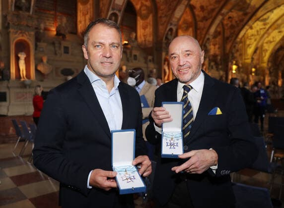 Award of the Bavarian Order of Merit by the Bavarian Minister President Dr Markus Söder Hans Flick and Christian Neureuther, Munich Bavaria Germany Antiquarium of the Residence