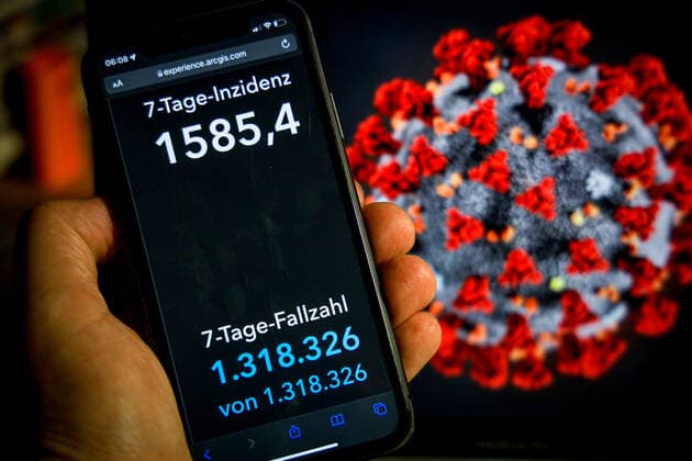 Coronavirus in Germany Covid 19 Robert Koch Institute Dashboard 15 03 2022 Robert Koch Institute 7 days Incidence 1585.4 7 days Number of cases 1 318 326 COVID 19 Cases 17 432 617 Additions increased by 198 888 compared to previous day COVID 19 Deaths 125873 Additions increased by 283 compared to previous day