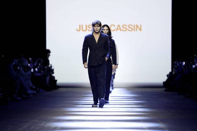 Jordan Barrett on the catwalk at the Justin Cassin show on 15 03 2022 at the Mercedes Benz Fashion Week in Berlin MBFW Fashionweek Berlin 2022 Justin Cassin Show