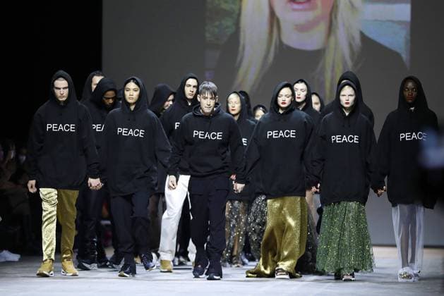 Kilian Kerner with models on the catwalk at his fashion show on 15 03 2022 at the Mercedes Benz Fashion Week in Berlin MBFW Fashionweek Berlin 2022 Kilian Kerner Show
