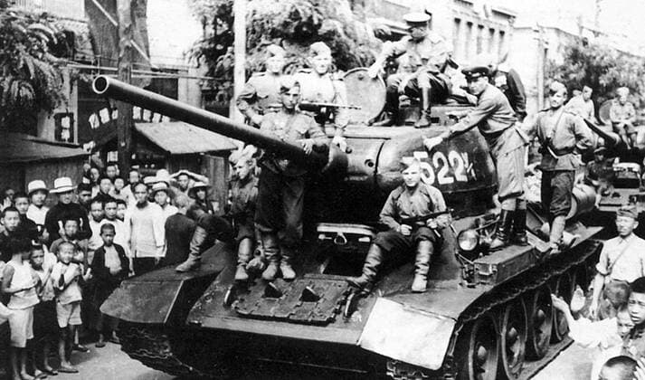 Soviet troops liberated the Chinese port city of Dalian from Japanese occupation in August, 1945, as part of the Manchurian Strategic Offensive.<br ><br > The campaign began on 9 August 1945, with the Soviet and Mongolian invasion of the Japanese puppet state of Manchukuo in northeastern China and was the largest campaign of the 1945 Soviet-Japanese War, which resumed hostilities between the Soviet Union and the Empire of Japan after almost six years of peace.<br ><br > The rapid defeat of Japan™s Kwantung Army has been argued to be a significant factor in the Japanese surrender and the end of World War II, as Japan realized the Soviets were willing and able to take the cost of invasion of its Japanese Home Islands, after their rapid Supplier:xCPAxMediaxCo.xLtd. 1060_05_CPA0031436