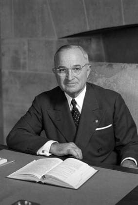 Harry S. Truman (May 8, 1884 December 26, 1972) was the 33rd President of the United States (1945 53), an American politician of the Democratic Party. He served as a United States Senator from Missouri (1935 45) and briefly as Vice President (1945) before he succeeded to the presidency on April 12, 1945 upon the death of Franklin D. Roosevelt.<br ><br > He was president during the final months of World War II, making the decision to drop the atomic bomb on Hiroshima and Nagasaki. Truman was elected in his own right in 1948. He presided over an uncertain domestic scene as America sought its path after the war, and tensions with the Soviet Union increased, marking the start of the Cold War. Supplier:xCPAxMediaxCo.xLtd. 1060_05_CPA0033742