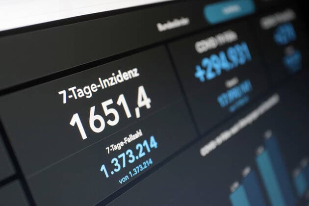 RKI dashboard, 7 day incidence continues to rise and is now at 1651.4 7 day incidence, RKI dashboard on a monitor on 17 03 2022 in Siegen Germany