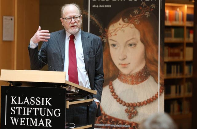 Entertainment Themen der Woche KW11 Jahrespressekonferenz Klassik Stiftung Weimar 17.03.2022, Weimar, Studienzentrum der Anna-Amalia Bibliothek, Jahrespressekonferenz der Klassik Stiftung Weimar im Bild: Jan Philipp Reemtsma *** Annual Press Conference Klassik Stiftung Weimar 17 03 2022, Weimar, Study Center of the Anna Amalia Library, Annual Press Conference of the Klassik Stiftung Weimar im Bild Jan Philipp Reemtsma
