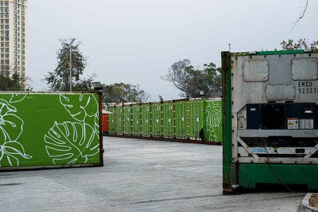 March 18, 2022, Hong Kong, China: Refrigerated containers are seen at the Fu Shan Public Mortuary. Hong Kong health authorities have set up refrigerated shipping containers outside a public mortuary to store dead bodies as mortuaries and hospitals are running out of space. Hong Kong China - ZUMAt141 20220318_zap_t141_001 Copyright: xKeithxTsujix