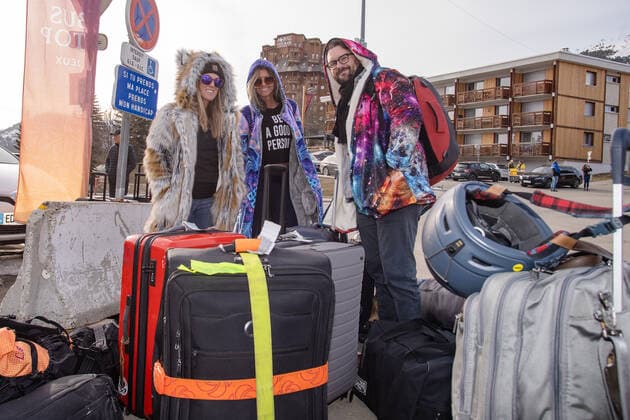 Illustration shows the welcome for vacationers at the Palais des Sports at the second edition of the Tomorrowland Winter 2022 music festival, Saturday 19 March 2022, in Alpe D Huez, France.  OLIVIERxVIN 23210003