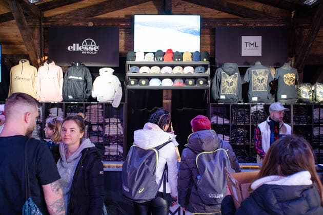 Illustration shows the festival shop at the second edition of the Tomorrowland Winter 2022 music festival, Saturday 19 March 2022, in Alpe D Huez, France.  OLIVIERxVIN 23212293