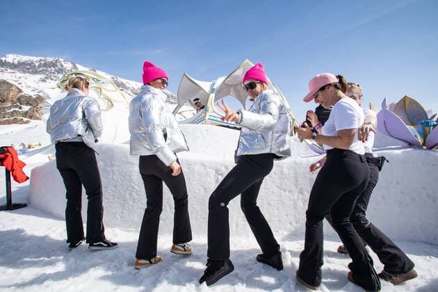 Illustration shows people enjoying the Crystal Garden stage at 2000 meters at the second edition of the Tomorrowland Winter 2022 music festival, Saturday 19 March 2022, in Alpe D Huez, France.  OLIVIERxVIN 23214968