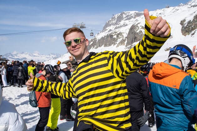 Illustration shows people enjoying the Crystal Garden stage at 2000 meters at the second edition of the Tomorrowland Winter 2022 music festival, Saturday 19 March 2022, in Alpe D Huez, France.  OLIVIERxVIN 23215002