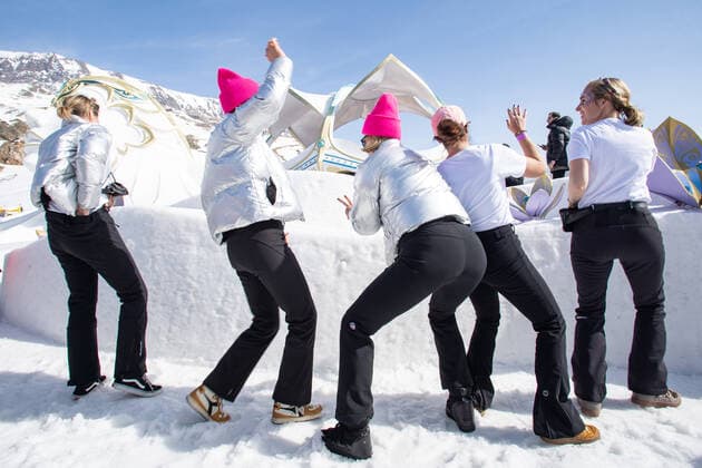 Illustration shows people enjoying the Crystal Garden stage at 2000 meters at the second edition of the Tomorrowland Winter 2022 music festival, Saturday 19 March 2022, in Alpe D Huez, France.  OLIVIERxVIN 23215126