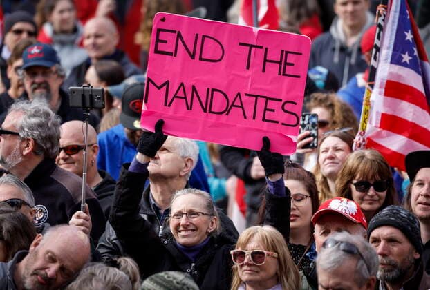 March 19, 2022, Calgary, AB, CANADA: Hundreds of demonstrators gather at city hall in Calgary, Alta., Saturday, March 19, 2022. Calgary CANADA  - ZUMAc35_ 20220319_zaf_c35_046 Copyright: xJeffxMcintoshx