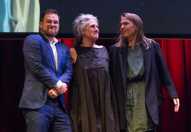 The best manuscript of the year goes to Jesper Fink, Charlotte Sieling and Maya Ilsoee for Margrete the First Bodil Prizes 2022 awarded at the Folketeatret in Copenhagen, Saturday 19 March 2022, Copenhagen Denmark  Copyright: fotograf@clausbech.dk ClausxBechx COP10274 spdk20220319-232241-L