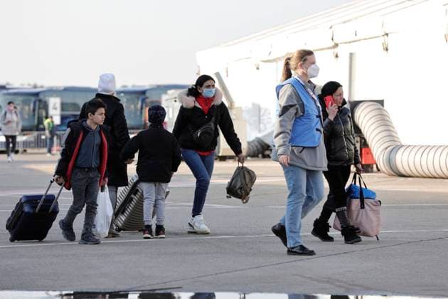 The Ukraine Arrival Center TXL for war refugees from Ukraine is opened on the Tegel airport site The refugees are provided with medical care, food, registered and distributed to other German states according to the Koenigsteiner Schluessel DEU, Berlin, 20 03 2022
