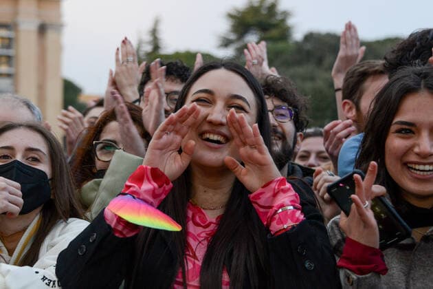 A demonstrator during Together for Peace , anti war demonstration in Piazza San Govanni, News in Rome, Italy, March 20 2022  Copyright: xGloriaxImbrognox xipa-agency.netx xx 0