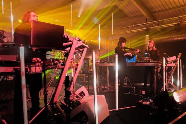 March 21, 2022, Southampton, Hampshire, United Kingdom: L-R Thorsten Quaeschning, bandleader and Yamane Hoshiko, Japanese born violinist, and Paul Frick on stage with German electronic band Tangerine Dream founded in 1967, performing live at the Engine Rooms, Southampton. Southampton United Kingdom - ZUMAs197 20220321_zaa_s197_196 Copyright: xDawnxFletcher-Parkx