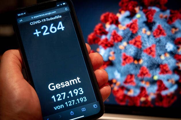 Coronavirus in Germany Covid 19 Robert Koch Institute Dashboard 22 03 2022 Robert Koch Institute 7 days Incidence 1733.4 7 days Number of cases 1 441 383 COVID 19 Cases 18 994 411 Addition of 222 080 compared to previous day COVID 19 Deaths 127 193 Addition of 264 compared to previous day
