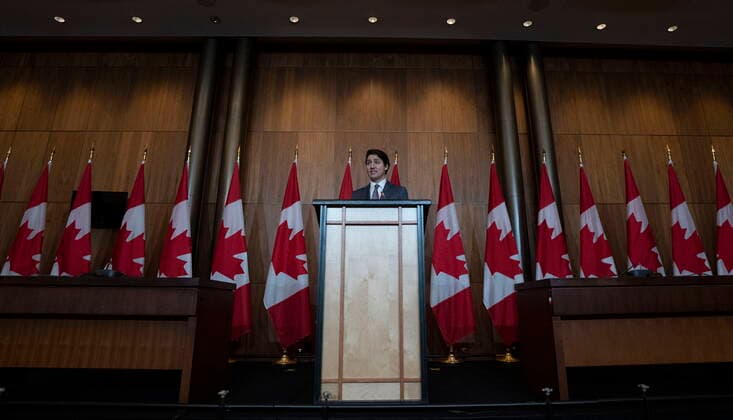March 22, 2022, Ottawa, ON, Canada: Prime Minister Justin Trudeau responds to a question during a news conference, Tuesday, March 22, 2022 in Ottawa. Ottawa Canada  - ZUMAc35_ 20220322_zaf_c35_005 Copyright: xAdrianxWyldx