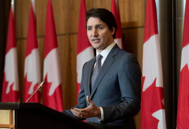 March 22, 2022, Ottawa, ON, Canada: Prime Minister Justin Trudeau responds to a question during a news conference, Tuesday, March 22, 2022 in Ottawa. Ottawa Canada  - ZUMAc35_ 20220322_zaf_c35_007 Copyright: xAdrianxWyldx