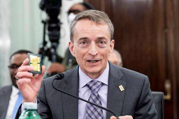 March 23, 2022, Washington, DC, United States: March 23, 2022 - Washington, DC, United States: PAT GELSINGER, Chief Executive Officer, Intel Corporation, holding up an integrated circuit chip while speaking at a hearing of the Senate Commerce, Science, and Transportation Committee. Washington United States - ZUMAb161 20220323_zap_b161_006 Copyright: xMichaelxBrochsteinx
