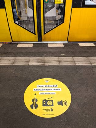 KLassik in the underground This underground station can be heard Thank you, Klassik Radio The BVG sounds the underground station Moritzplatz in Berlin Kreuzberg with classical music Berlin Friedrichshain Kreuzberg Berlin Germany
