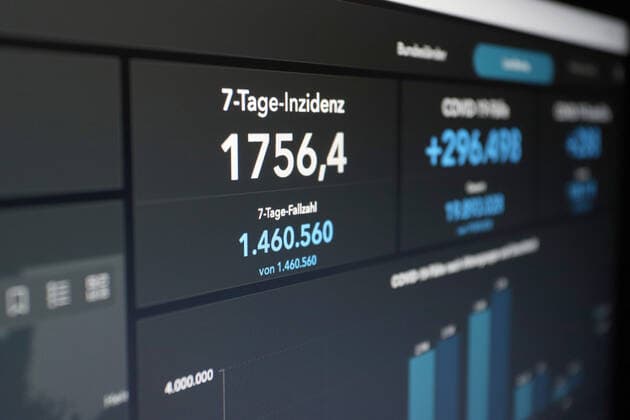 RKI dashboard, 7 day incidence is now 1756.4 7 day incidence, RKI dashboard on a monitor on 25 03 2022 in Siegen Germany.
