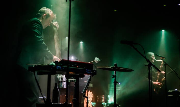 Concert by Bohren Der Club of Gore , Festival opening SONIC MORGUE, Silent Green Berlin Bohren Der Club of Gore , Morten Gass Organ, Mellotron, Fender Rhodes, Baritone Guitar, Drums Robin Rodenberg Double Bass, Drums Christoph Clöser Saxophone, Fender Rhodes, Piano, Vibraphone, Drums