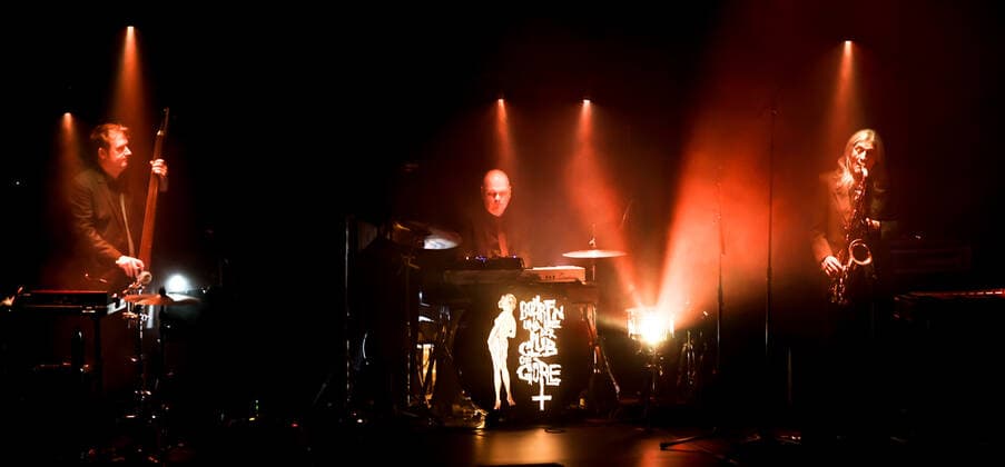 Concert by Bohren Der Club of Gore , Festival opening SONIC MORGUE, Silent Green Berlin Bohren Der Club of Gore , Morten Gass Organ, Mellotron, Fender Rhodes, Baritone Guitar, Drums Robin Rodenberg Double Bass, Drums Christoph Clöser Saxophone, Fender Rhodes, Piano, Vibraphone, Drums