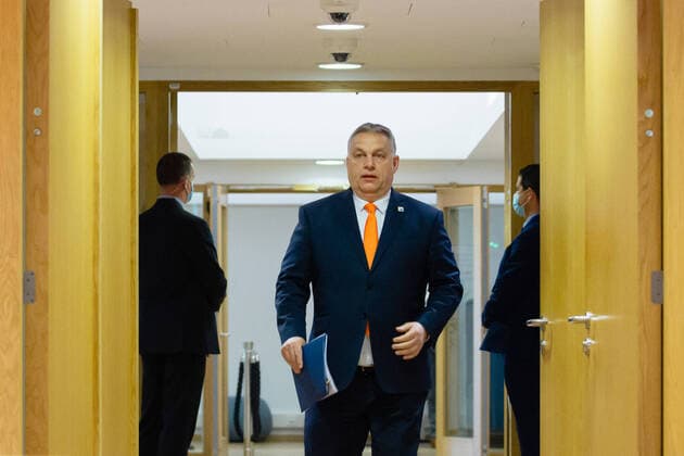 March 25, 2022: March 25th 2022. Belgium Brussels. Prime Minister of Hungary Viktor Orban at the European Union leaders summit, amid Russia s invasion of Ukraine. Photo: ****SLOVAKIA, POLAND OUT* - ZUMAm120 20220325_zap_m120_016 Copyright: xJPxBlackx