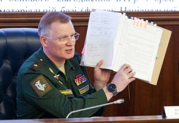 News Themen der Woche KW12 News Bilder des Tages MOSCOW, RUSSIA - MARCH 25, 2022: Russian Defence Ministry Spokesman Igor Konashenkov during a briefing by the Russian Defence Ministry on the monthâ€™s results of the Russian special military operation in Ukraine. Vadim Savitsky Russian Defence Ministry TASS THIS IMAGE WAS SUPPLIED BY A THIRD PARTY ON MARCH 25, 2022. EDITORIAL USE ONLY  TS129708