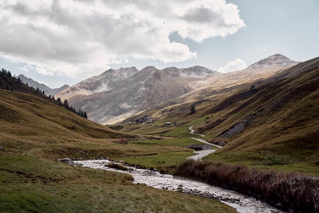 River flowing in stream amidst mountains, Foscagno Pass, Valtellina, Bormio, Italy, SSCF00847
