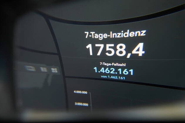 RKI dashboard, 7 day incidence is now 1758.4 7 day incidence, RKI dashboard on a monitor on 26 03 2022 in Siegen Germany.