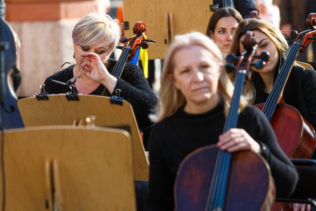 UZHHOROD, UKRAINE - MARCH 25, 2022 - Musicians of the Philharmonic Academic Symphony Orchestra perform during a concert in support of the Armed Forces of Ukraine, Uzhhorod, western Ukraine Concert in support of Ukrainian Armed Forces held in Uzhhorod  Copyright: xSerhiixHudakx
