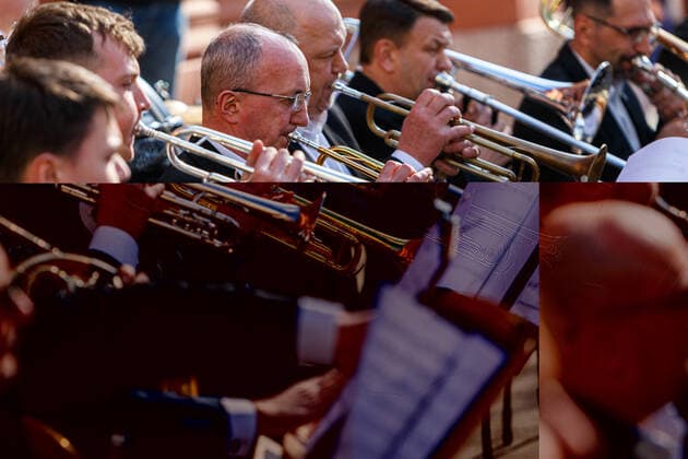 UZHHOROD, UKRAINE - MARCH 25, 2022 - Trumpetists of the Philharmonic Academic Symphony Orchestra perform during a concert in support of the Armed Forces of Ukraine, Uzhhorod, western Ukraine Concert in support of Ukrainian Armed Forces held in Uzhhorod  Copyright: xSerhiixHudakx