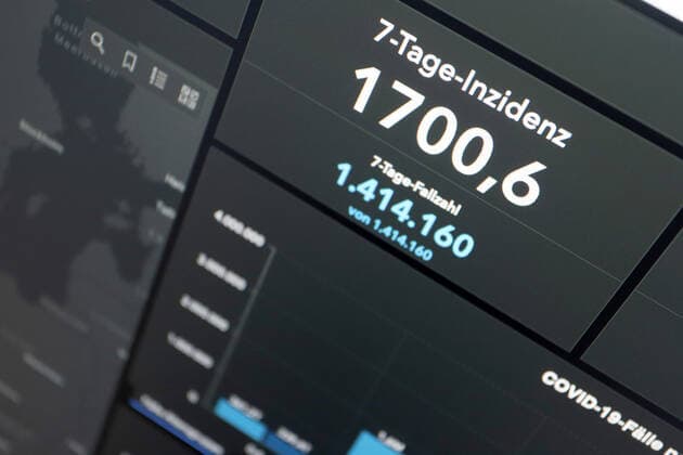 RKI dashboard, 7 day incidence is now 1700.6 7 day incidence, RKI dashboard on a monitor on 28 03 2022 in Siegen Germany.
