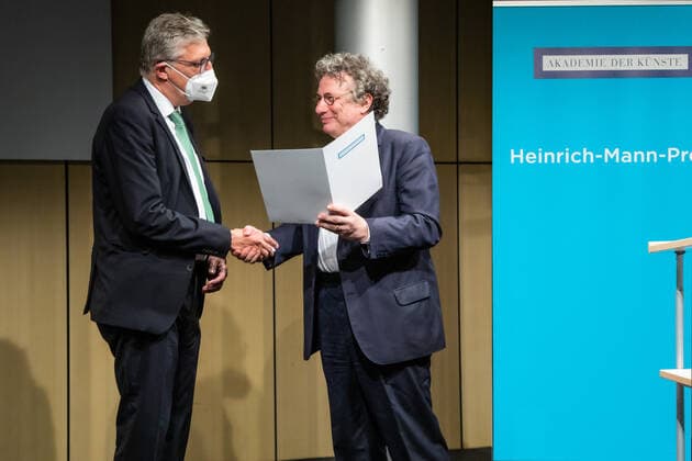 Reading Heinrich Mann Prize 2022 to Lothar Müller Ingo Schulze congratulates at the Akademie der Künste Berlin Sun, 27 03 2022