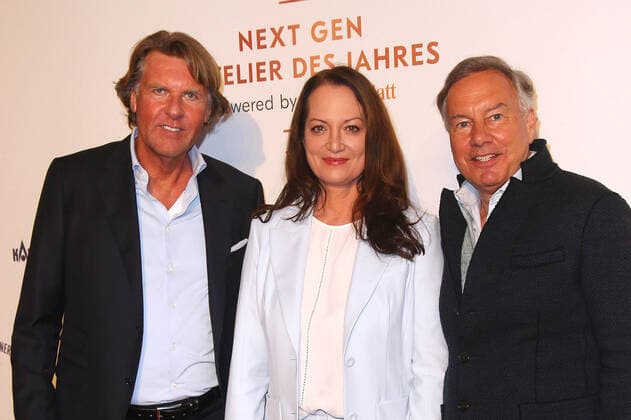 Carsten K Rath, Natalia Wörner and Nico Hofmann at the Next Gen Hotelier of the Year award ceremony on 28 03 2022 in Hamburg Next Gen Hotelier of the Year award ceremony in Hamburg