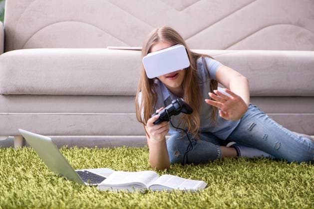 Young girl playing virtual reality games, model released, , property released, , 33272926.jpg, home, gamer, video, technology, game, gaming, entertainment, fun, computer, woman, leisure, play, internet, online, playing, virtual, pc, digital, hobby, reality, cyberspace, electronic, control, tv, enjoyment, streaming, gamepad, pad, vr, 3d, augmented, glasses, goggles, addict, addiction, competition, young, joystick, student, zombie, addicted, teenager, controller, lifestyle, distracted, distraction, girl, touching, simulation, simulating,