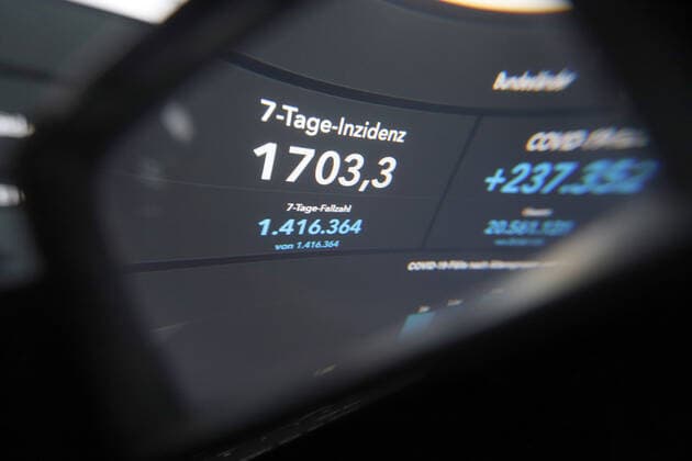 RKI dashboard, 7 day incidence is now 1703.3 7 day incidence, RKI dashboard on a monitor on 29 03 2022 in Siegen Germany.