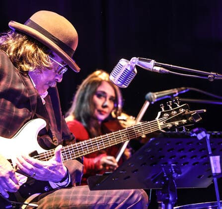 Concert by hackedepicciotto, Festival opening SONIC MORGUE, Silent Green Berlin hackedepicciotto, Danielle de Picciotto with EinstuÌˆrzende Neubauten bassist Alexander Hacke
