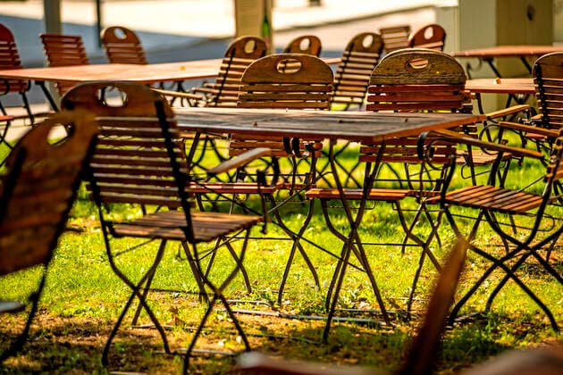empty chairs and desks of a garden restaurant, model released, , property released, , 33770766.jpg, chairs, empty, desks, beer garden, garden restaurant, outdoor, wooden sunny, no people, lonesome, lonly, gastronomy, grass