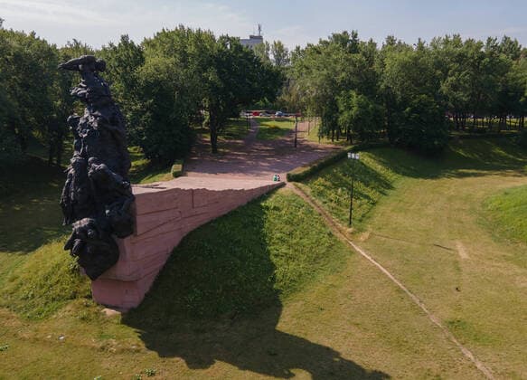 The symbol of the Holocaust - Babi Yar. The place of the murder of Jews during the Second World War. Aerial, model released, , property released, , 33816032.jpg, memory, monument, nostalgia, object, peace, people, place, prisoner, remember, solidarity, sorrow, stone, tragedy, ukraine, violence, war, memorial, memorable, soviet, jewish, holocaust, history, death, europe, babi yar, bronze, victims, symbol, ss troops, soviet union, massacres, shot dead, german, september 1941, historic, jews, kill, executed, kyiv, nazi, killed, ukrainian, victim, wwii, city, green, yar, babi, aerial